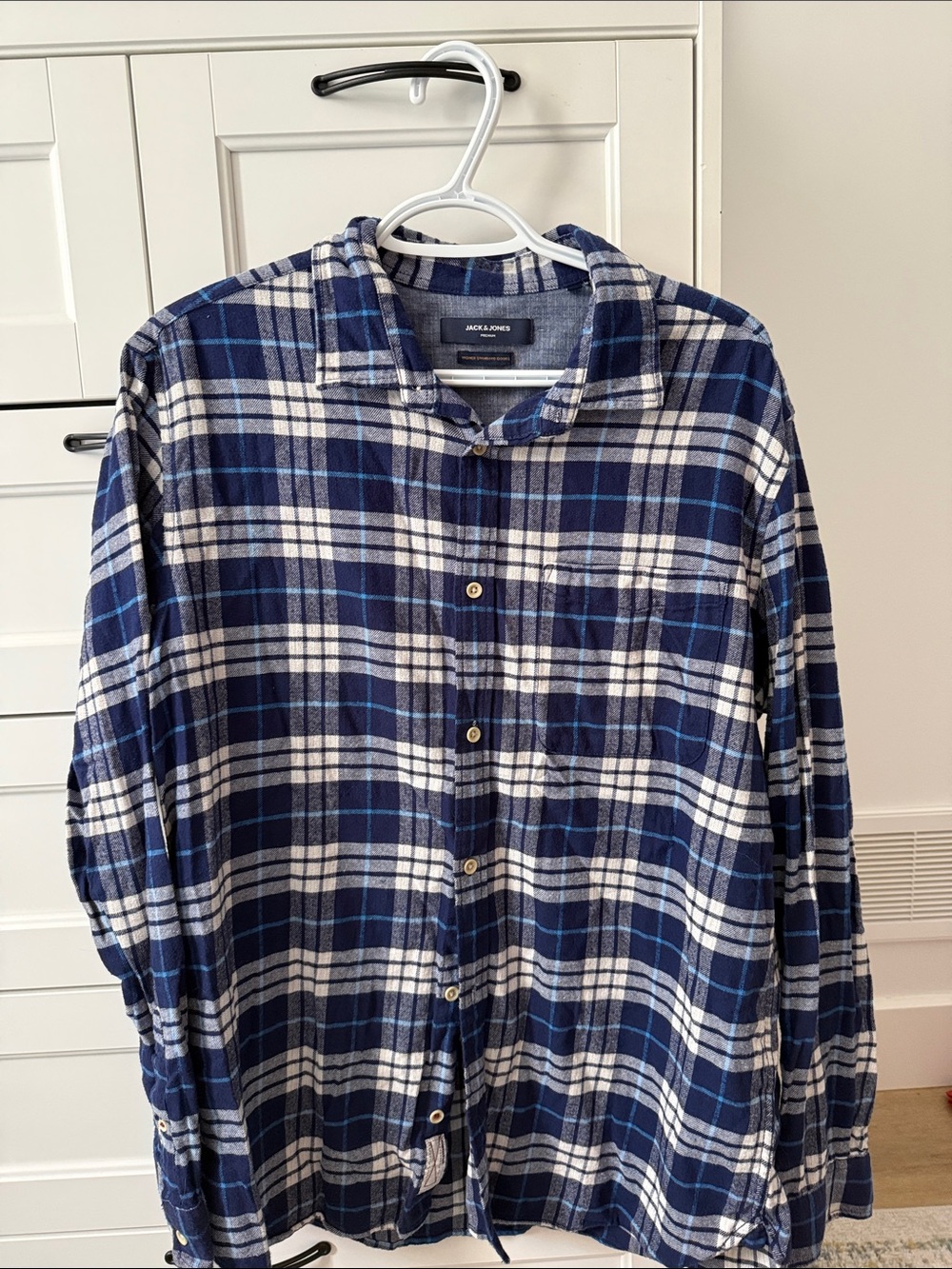 Jack & Jones Blue and White Plaid Button-Down Shirt